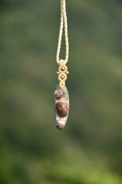 Taiwan Penghu aragonite necklack, Macrame Necklace