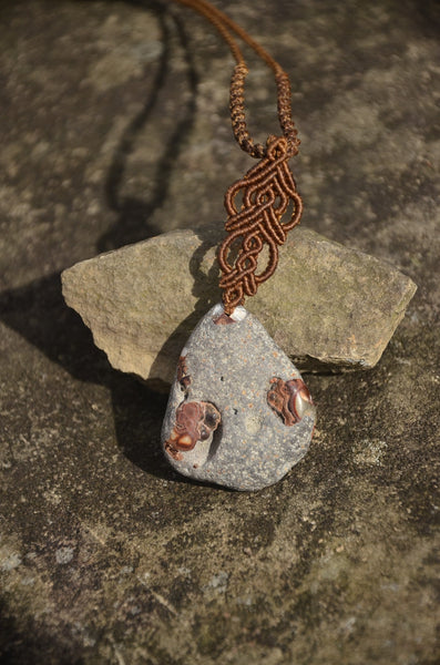 Taiwan Penghu aragonite necklack, Macrame Necklace