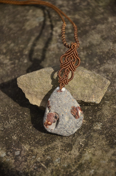 Taiwan Penghu aragonite necklack, Macrame Necklace