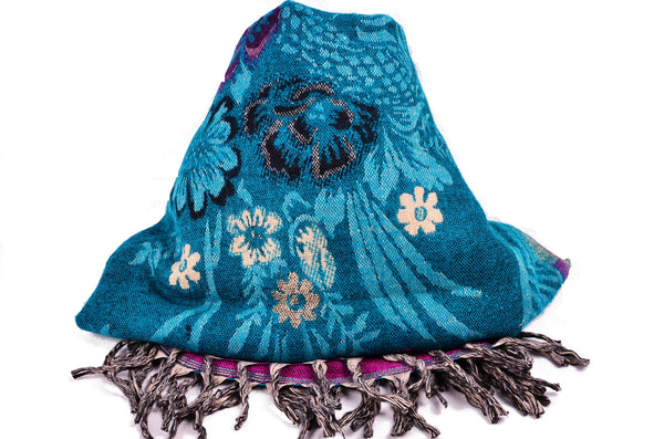 Flower Wool Winter scarf, Yak Shawl，   織途  ， Om Ethnic Handicraft , macrame