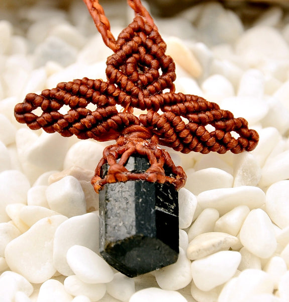 Tourmaline Stone Macrame Necklace