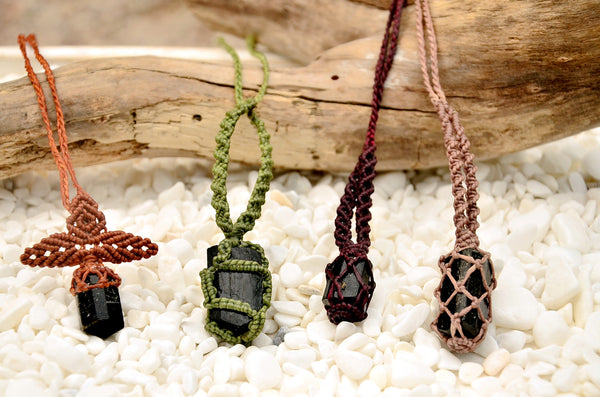 Tourmaline Stone Macrame Necklace