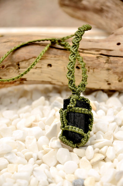 Tourmaline Stone Macrame Necklace