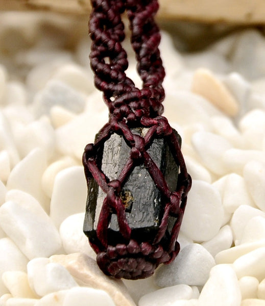 Tourmaline Stone Macrame Necklace