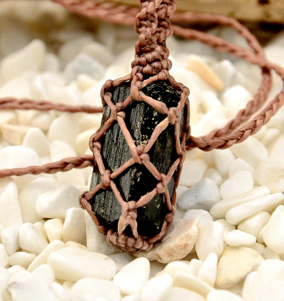 Tourmaline Stone Macrame Necklace