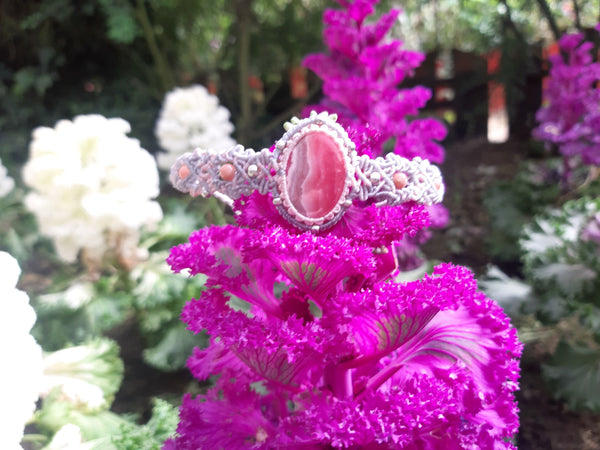 Rhodochrosite  bracelet, Macrame jewelry