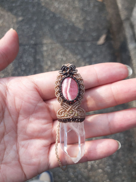 Himalaya Quartz & Rhodochrosite Macrame Jewelry