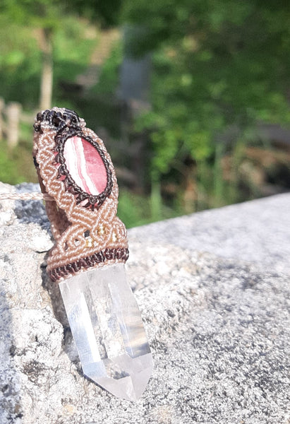 Himalaya Quartz & Rhodochrosite Macrame Jewelry