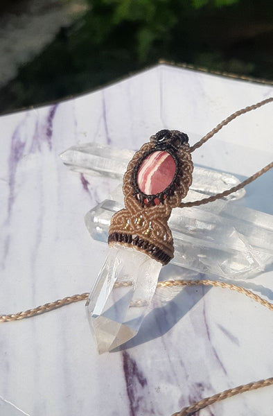 Himalaya Quartz & Rhodochrosite Macrame Jewelry