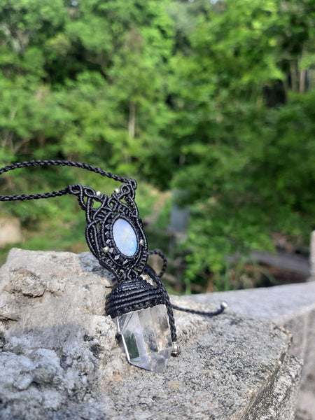 Clear Quartz & Moonstone  Macrame Jewelry