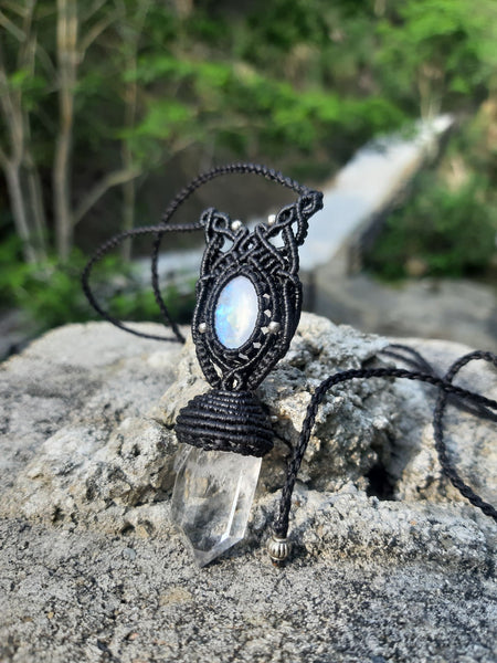 Clear Quartz & Moonstone  Macrame Jewelry