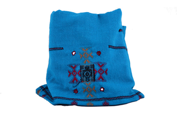 Handmade Embroidery Wool Winter scarf, Blue Bohemian Shawl，   織途  ， Om Ethnic Handicraft , macrame