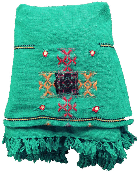 Handmade Embroidery Wool Winter scarf, Green Bohemian Shawl，   織途  ， Om Ethnic Handicraft , macrame