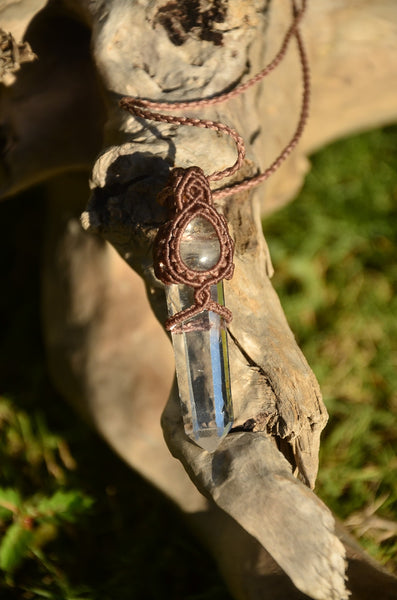 Clear Quartz & Golden Rutilated Quartz Macrame Jewelry