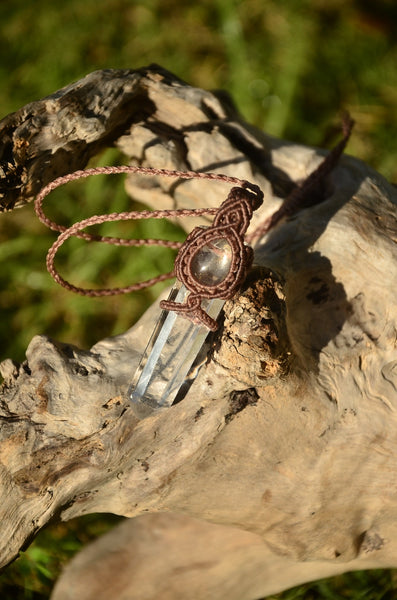 Clear Quartz & Golden Rutilated Quartz Macrame Jewelry