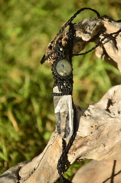 Clear Quartz & Moss Agate Macrame Jewelry