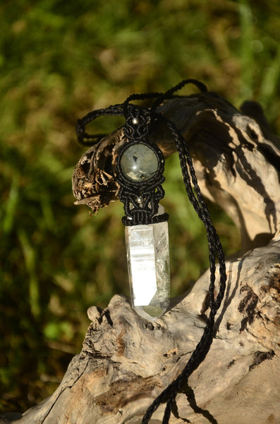 Clear Quartz & Moss Agate Macrame Jewelry