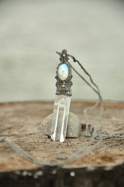 Clear Quartz & Moon Stone Macrame Jewelry