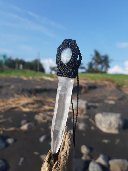 Clear Quartz & Moonstone  Macrame Jewelry