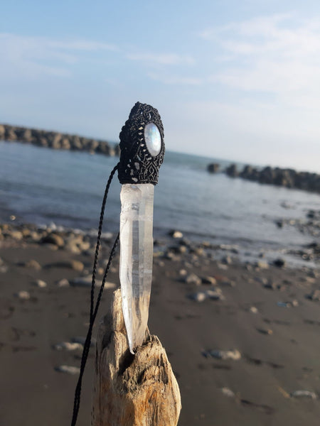 Clear Quartz & Moonstone  Macrame Jewelry