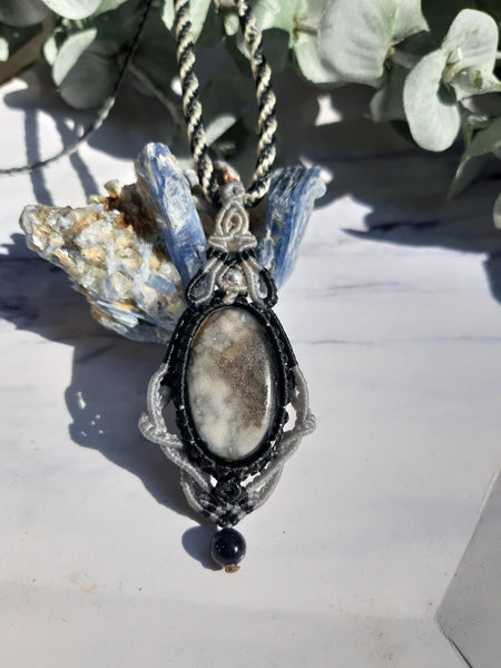 Mexico Obsidian Macrame Necklace