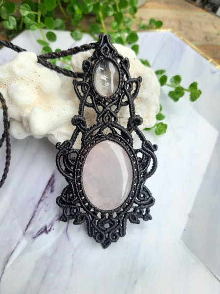 Rose Quartz & Golden Rutilated Quartz  Macrame Jewelry