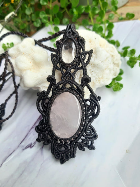 Rose Quartz & Golden Rutilated Quartz  Macrame Jewelry