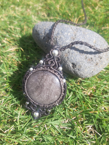 Silver Obsidian Macrame Jewelry 11L-59