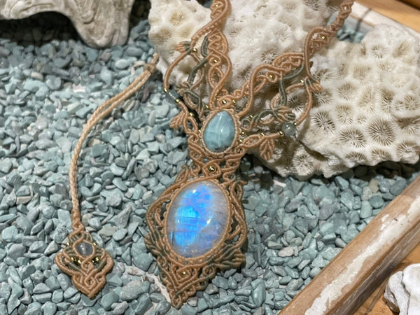 Moonstone & Larimar Macrame Jewelry 11C 28