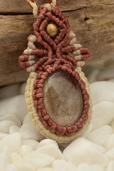 Macrame Rutile Natural Stone Pendant，   織途  ， Om Ethnic Handicraft , macrame