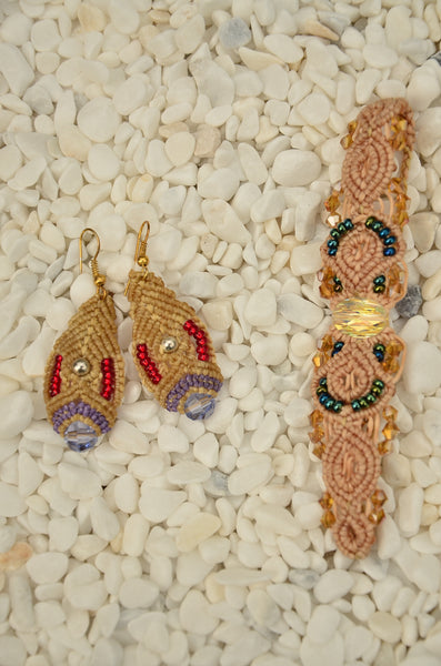 Swarovski Macrame Earring，   織途  ， Om Ethnic Handicraft , macrame