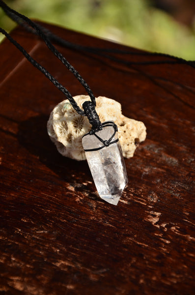 Raw Himalaya Quartz Crystal Macrame Pendant