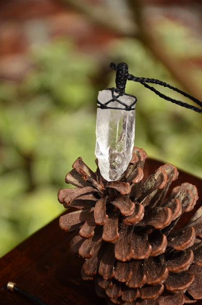 Raw Himalaya Quartz Crystal Macrame Pendant