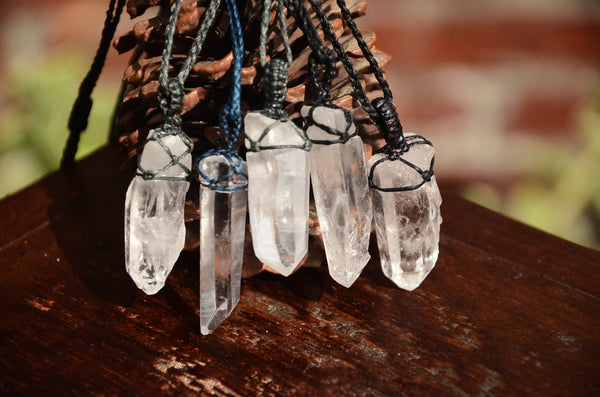 Raw Himalaya Quartz Crystal Macrame Pendant