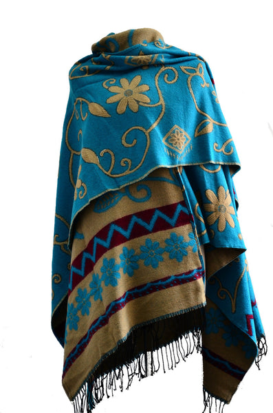 Handmade Tibetan Double Sided Flower Pattern Shawl/ Scarf，   織途  ， Om Ethnic Handicraft , macrame