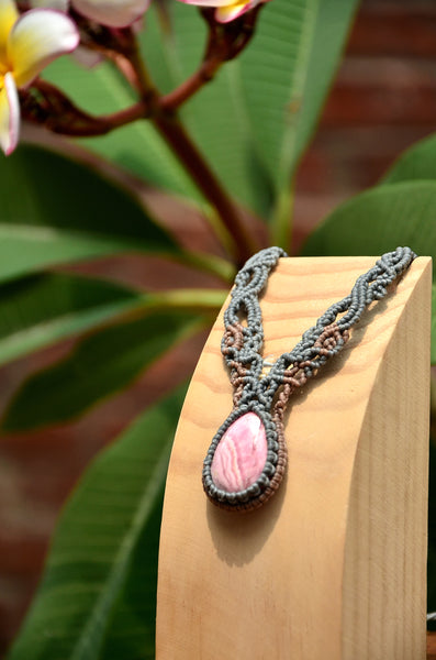 Rhodochrosite Necklace , Macrame jewelry