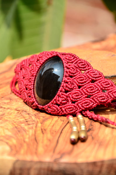 Black Obsidian Stone Macrame Necklace