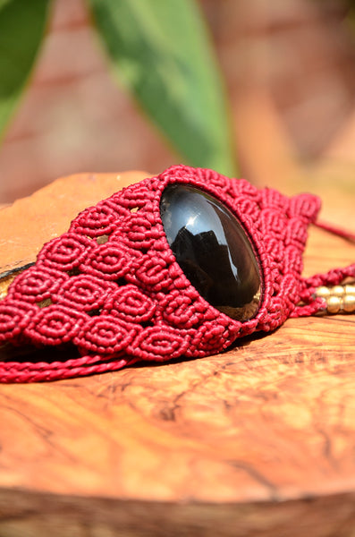 Black Obsidian Stone Macrame Necklace