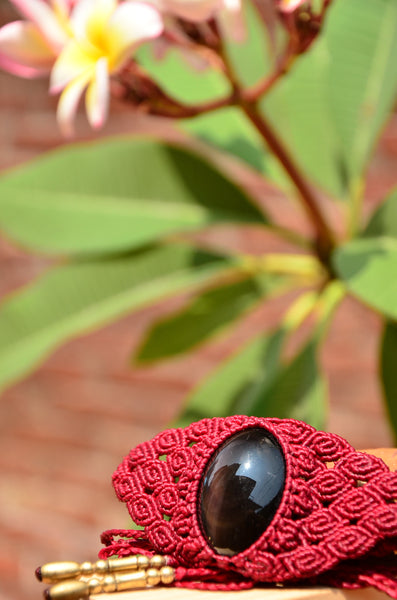 Black Obsidian Stone Macrame Necklace