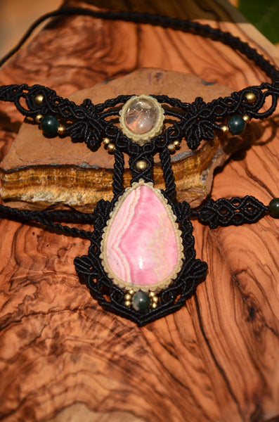 Rhodochrosite  Necklace , Macrame jewelry