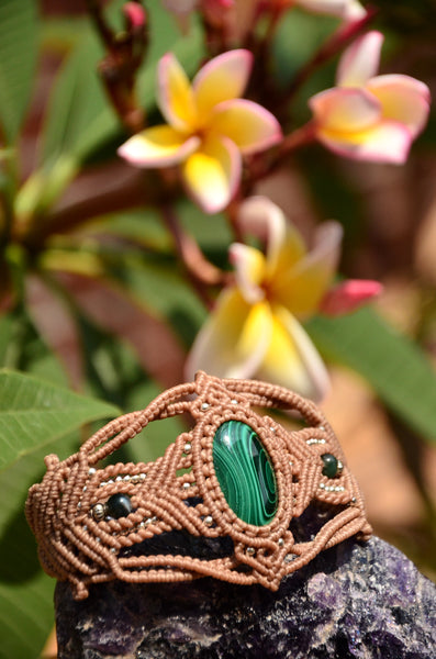 Malachite Macrame Jewelry, bracelet.