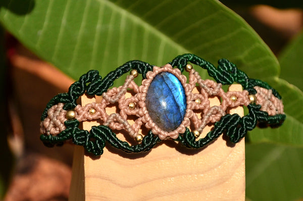 Blue Labradorite Bracelet, Macrame jewelry