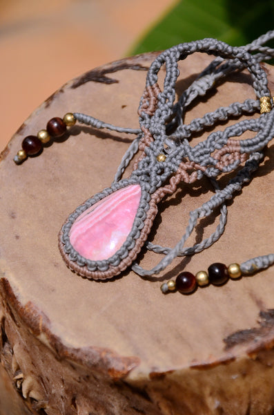 Rhodochrosite Necklace , Macrame jewelry