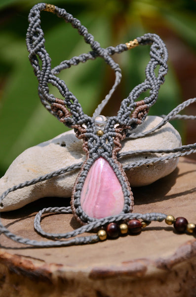 Rhodochrosite Necklace , Macrame jewelry