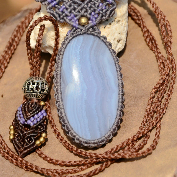 Blue Lace Agate Necklace ,Macrame jewelry