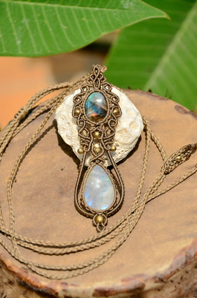 Moonstone, Labradorite  Macrame Jewelry, necklace