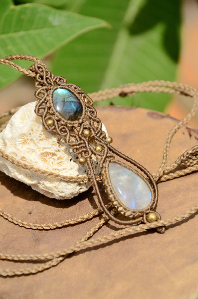 Moonstone, Labradorite  Macrame Jewelry, necklace