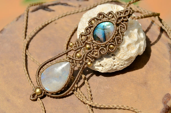 Moonstone, Labradorite  Macrame Jewelry, necklace