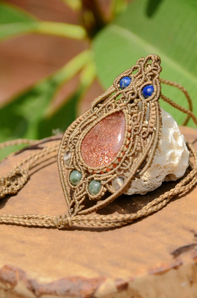 Sunstone Macrame Necklace , stone jewellery