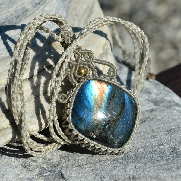 Labradorite Macrame Jewelry, necklace